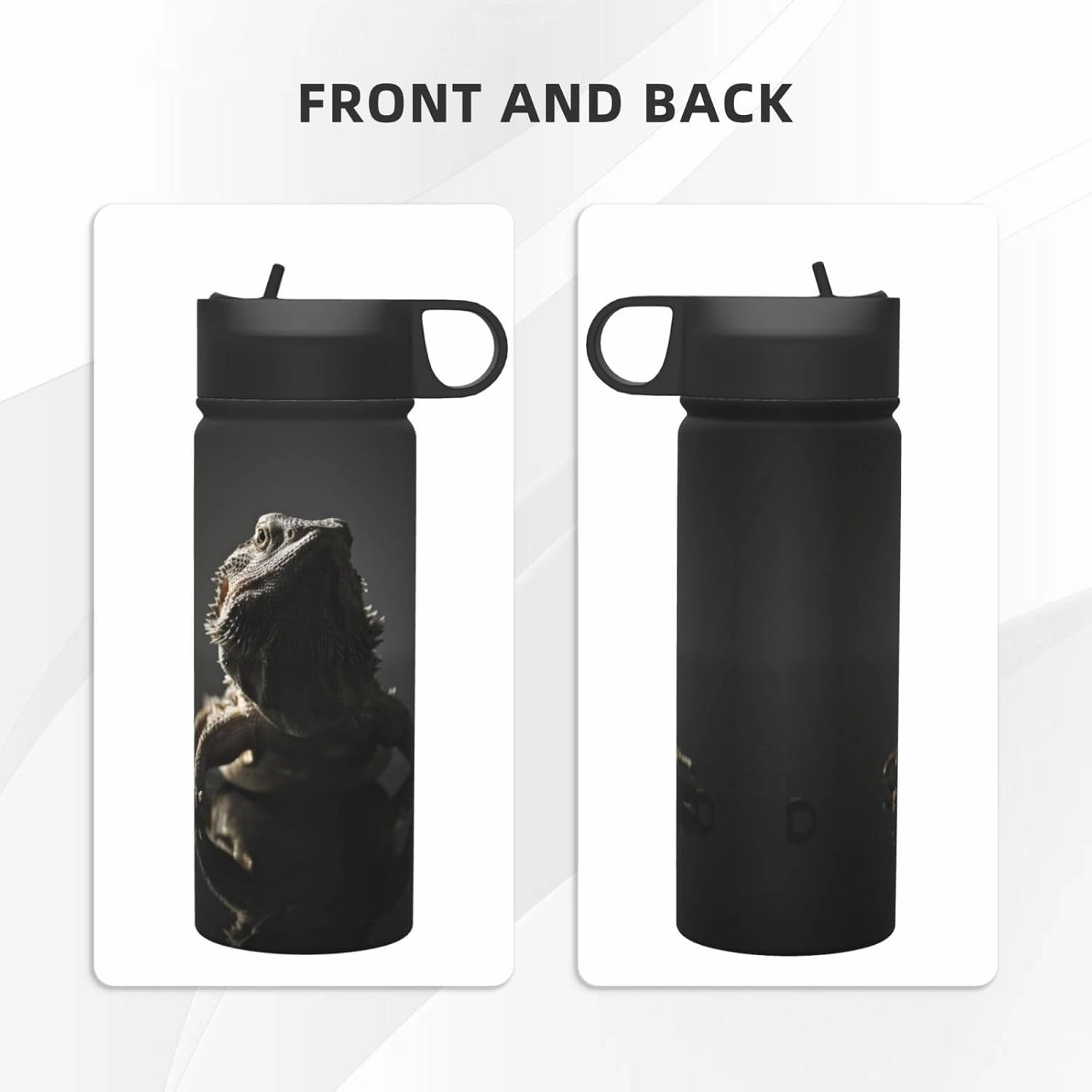 18Oz Sport Water Bottle Double Wall Insulated Stainless Steel, Cool Bearded Dragon Lizards Animal Black Adult Outdoors Sports Kettle with Straws, Not Afraid of Lipstick