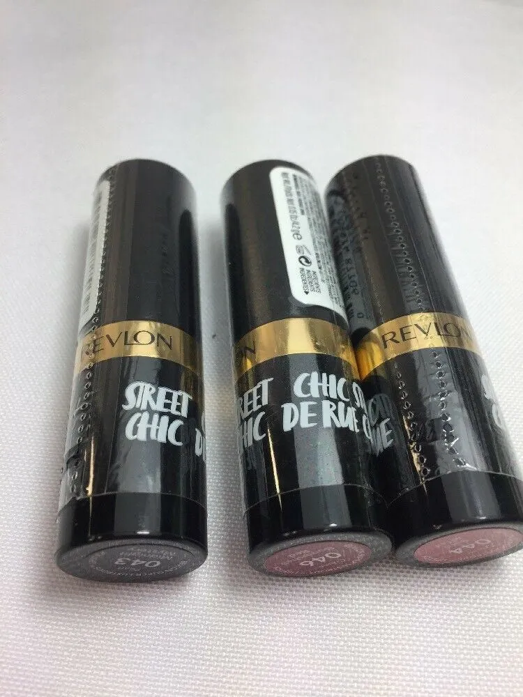 (3) Revlon 044/046/043 Super Lustrous Creme Lipstick Street Chic Plum Red Bare
