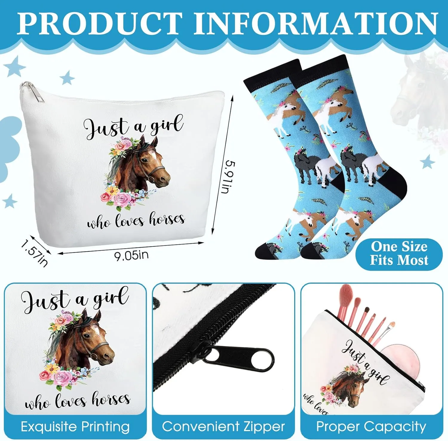 4 Pcs Graduation Animal Gifts Set 20 oz Pig Horse Frog Sloth Tumbler Animal Lover Socks Tote Bag Makeup Bag