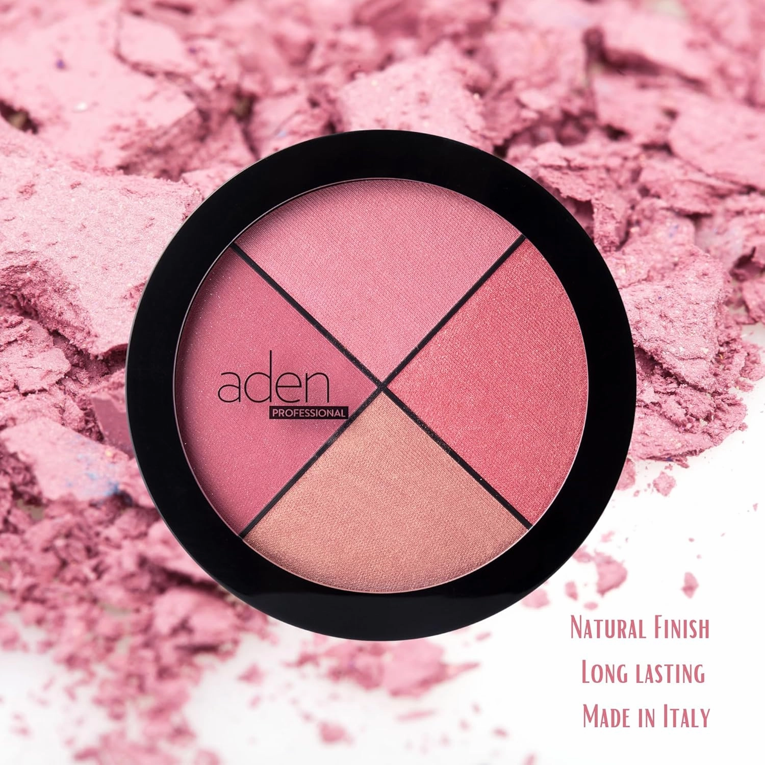 aden 4 Blusher Palette Makeup – 22gr – Natural & Durable Quality– Light Coverage & Inner Glow – MADE IN ITALY (Blusher Palette)