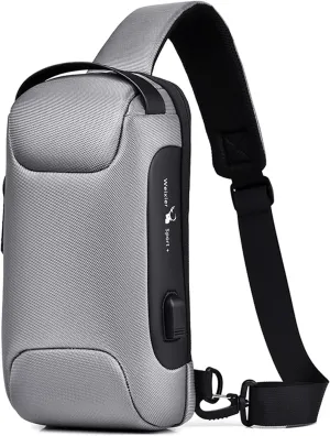 Anti-Theft Sling Bag Chest Shoulder Backpack Crossbody Bags for Men Women Cover Pack Hiking Small Rucksack with USB Charging Port for Business Travel Hiking Bicycle Sport Gym Pack Gray