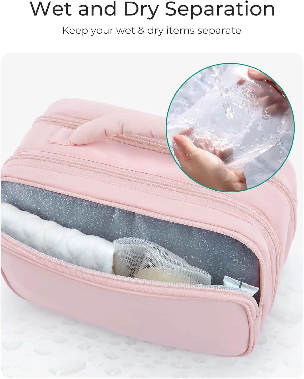 BAGSMART Toiletry Bag for Women, Travel Makeup Bag, Wide-open Portable Make Up Bag Organizer for Women for Travel Essentials Travel-Size Toiletries Accessories Bottles, Brushes, Pink