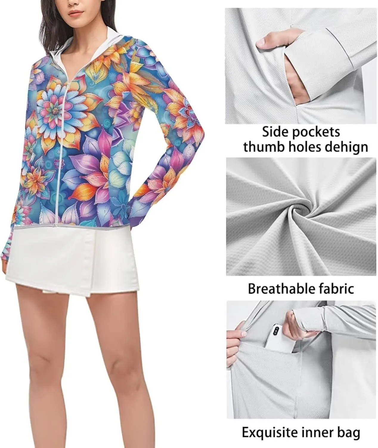 Belidome Long Sleeve Sun Shirt Women UV Protection Hoodie Summer Outdoor Athletic Jacket with Pockets Thumb Holes S-2XL
