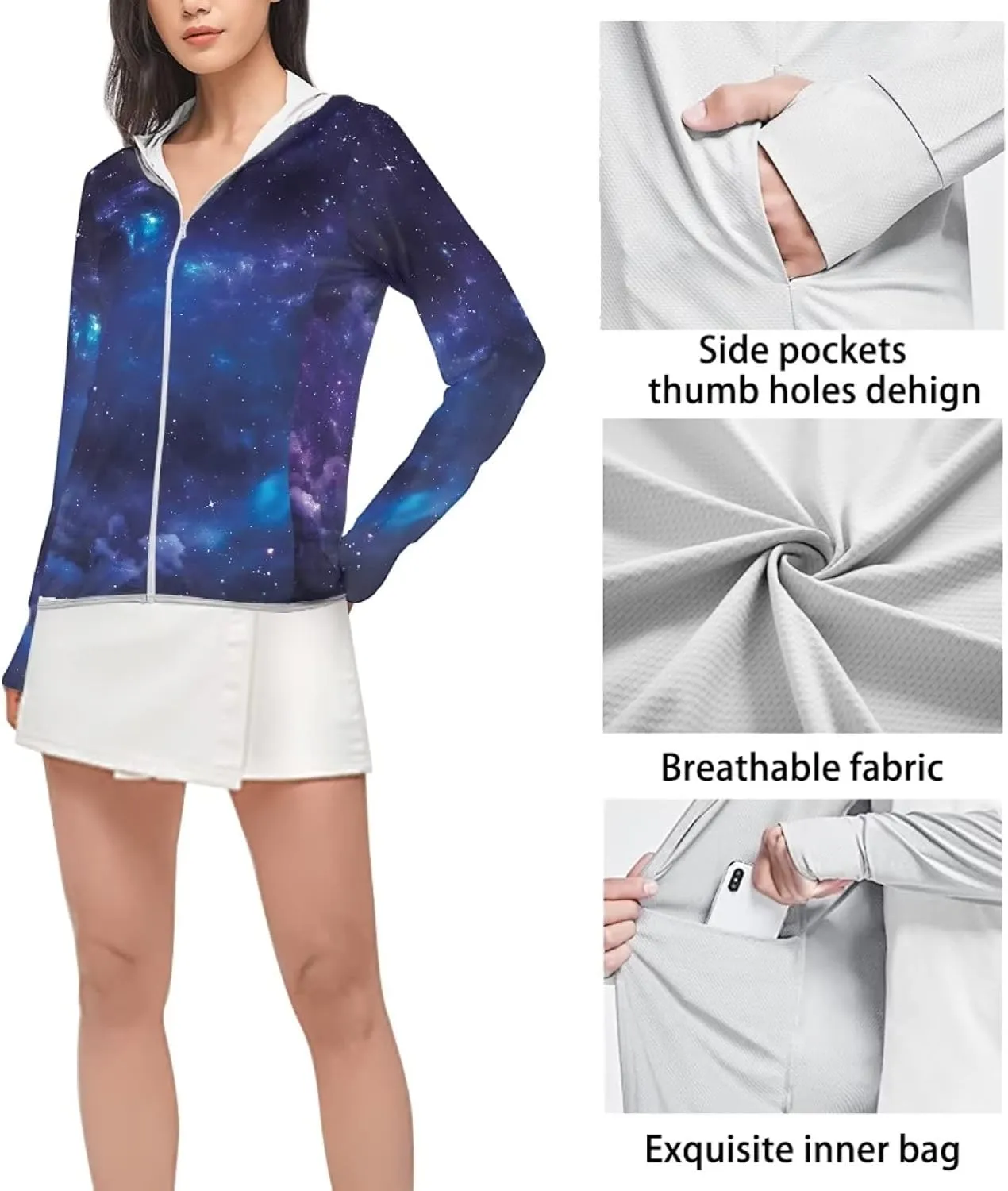 Belidome Long Sleeve Sun Shirt Women UV Protection Hoodie Summer Outdoor Athletic Jacket with Pockets Thumb Holes S-2XL