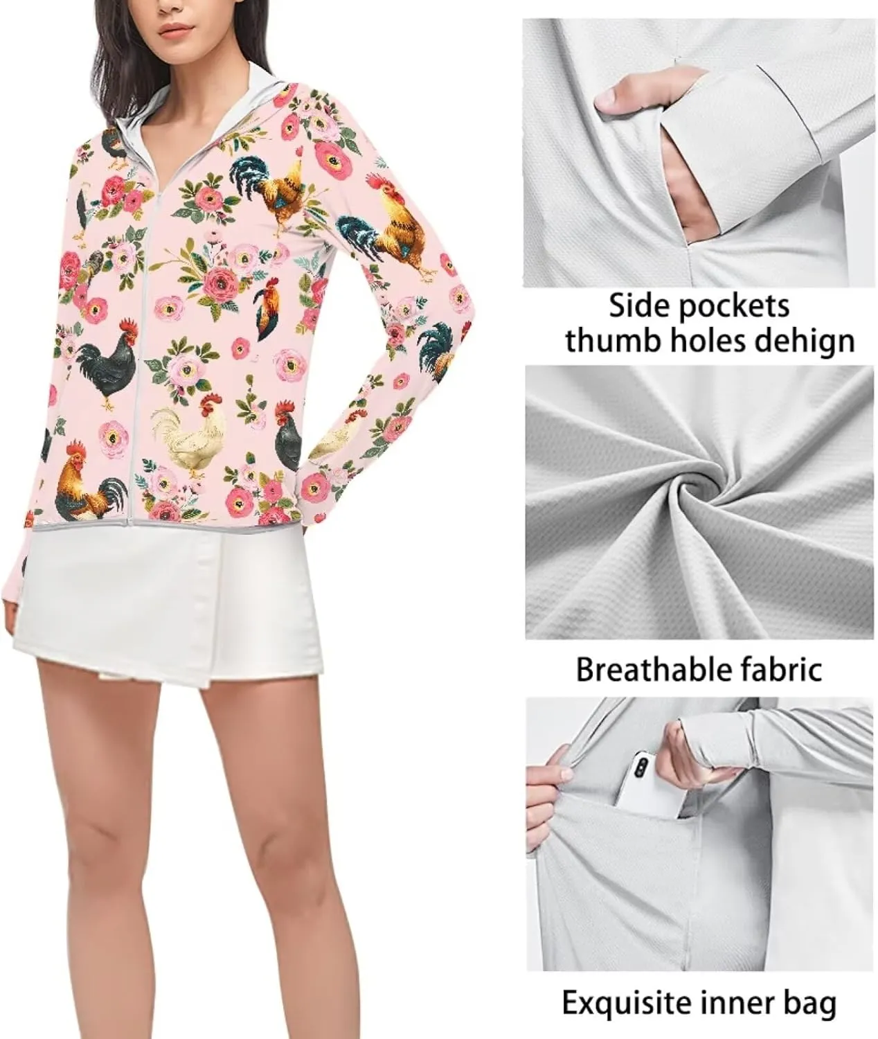 Belidome Long Sleeve Sun Shirt Women UV Protection Hoodie Summer Outdoor Athletic Jacket with Pockets Thumb Holes S-2XL
