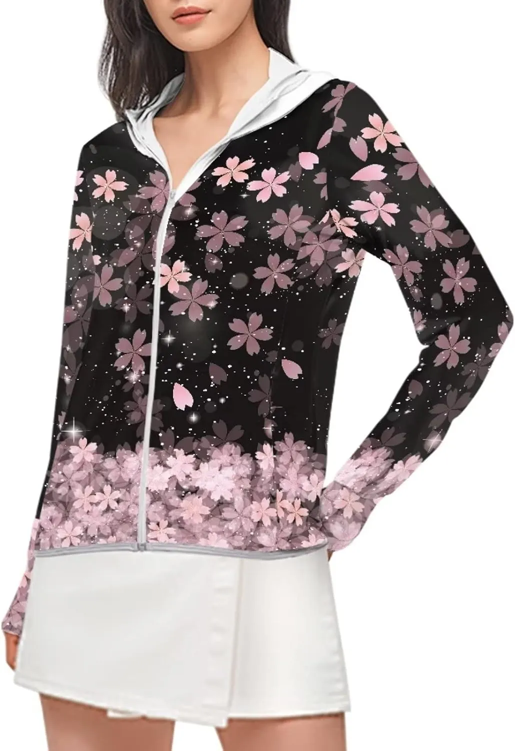 Belidome Zip Up Sun Shirt Women Long Sleeve UV Protection Cooling Jacket with Hood Pockets Lightweight Size S-2XL