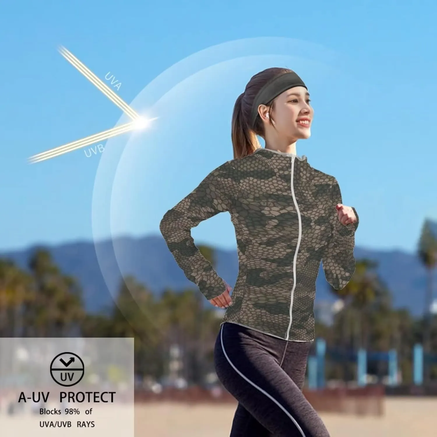 Belidome Zip Up Sun Shirt Women Long Sleeve UV Protection Cooling Jacket with Hood Pockets Lightweight Size S-2XL