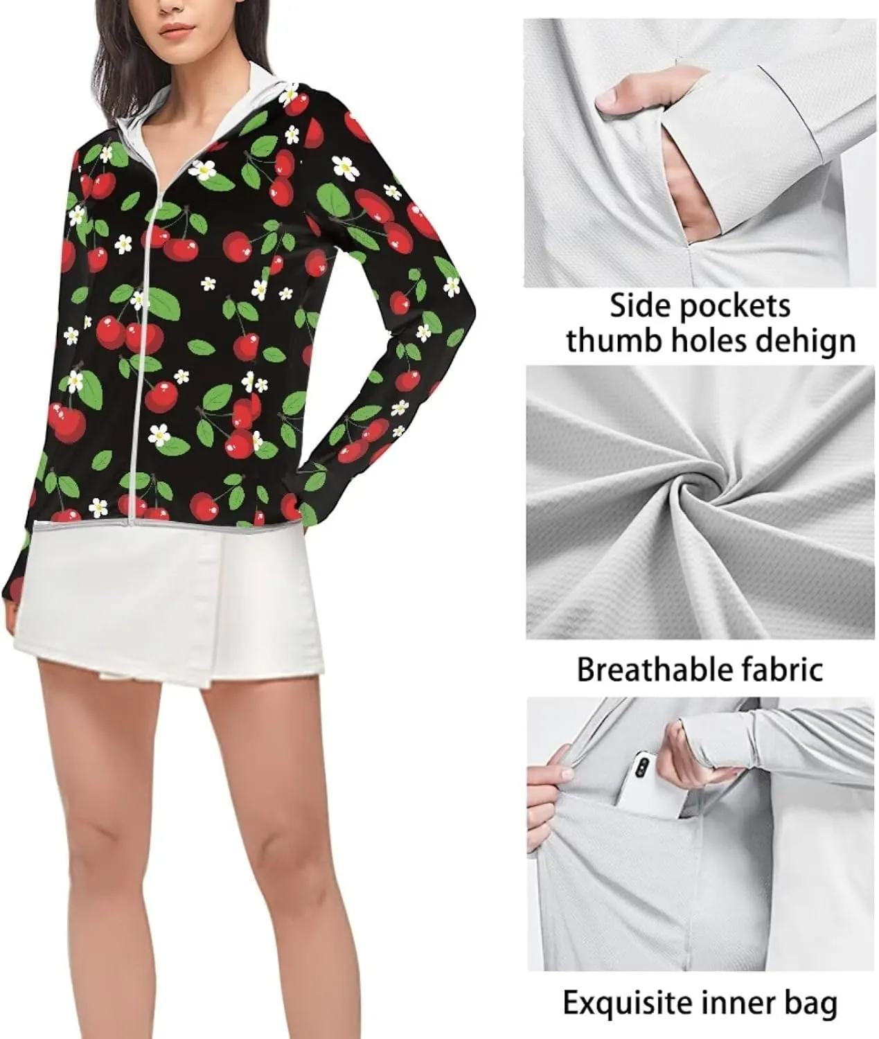 Belidome Zip Up Sun Shirt Women Long Sleeve UV Protection Cooling Jacket with Hood Pockets Lightweight Size S-2XL