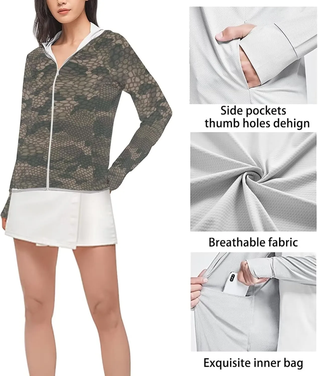 Belidome Zip Up Sun Shirt Women Long Sleeve UV Protection Cooling Jacket with Hood Pockets Lightweight Size S-2XL