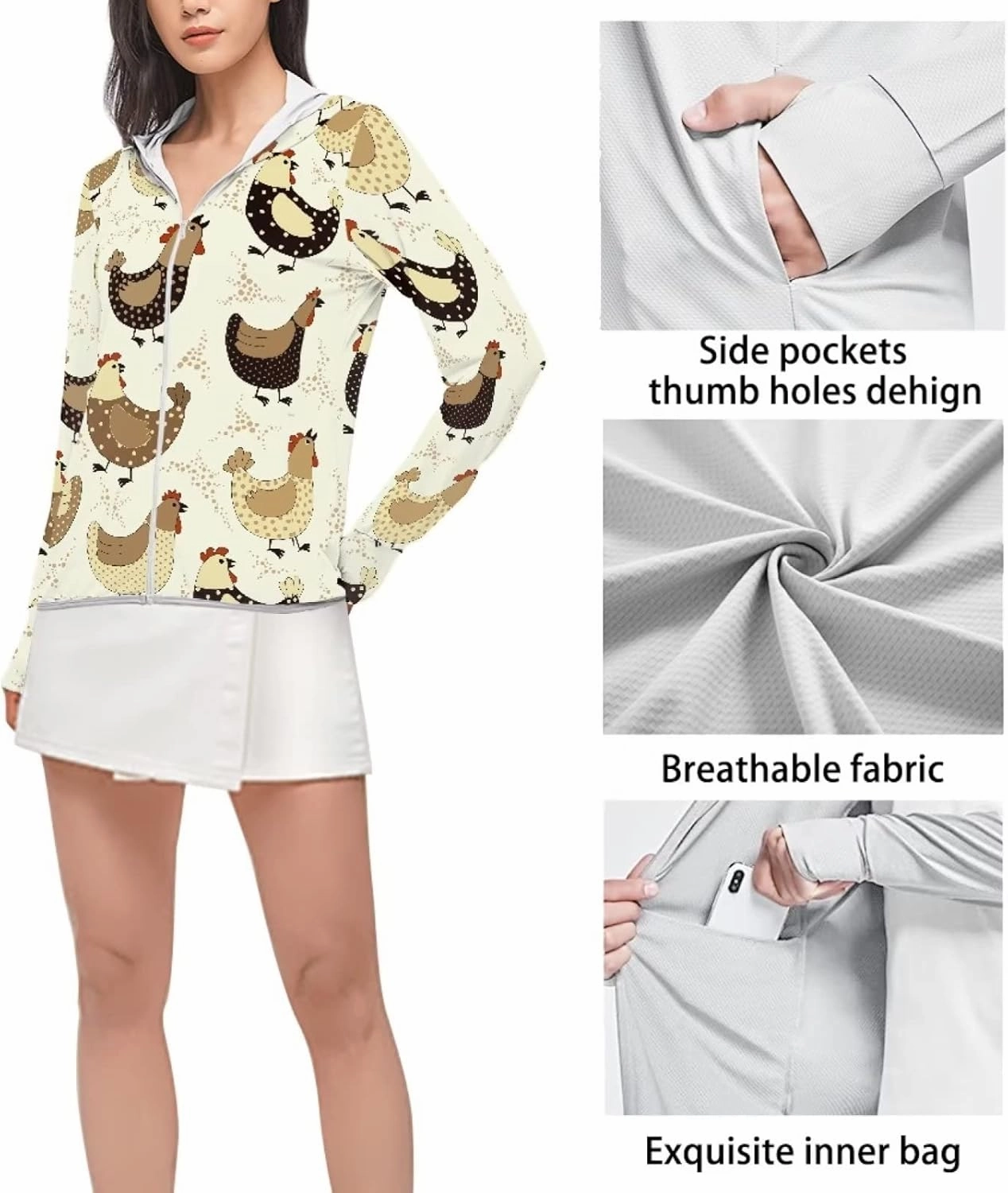 Belidome Zip Up Sun Shirt Women Long Sleeve UV Protection Cooling Jacket with Hood Pockets Lightweight Size S-2XL