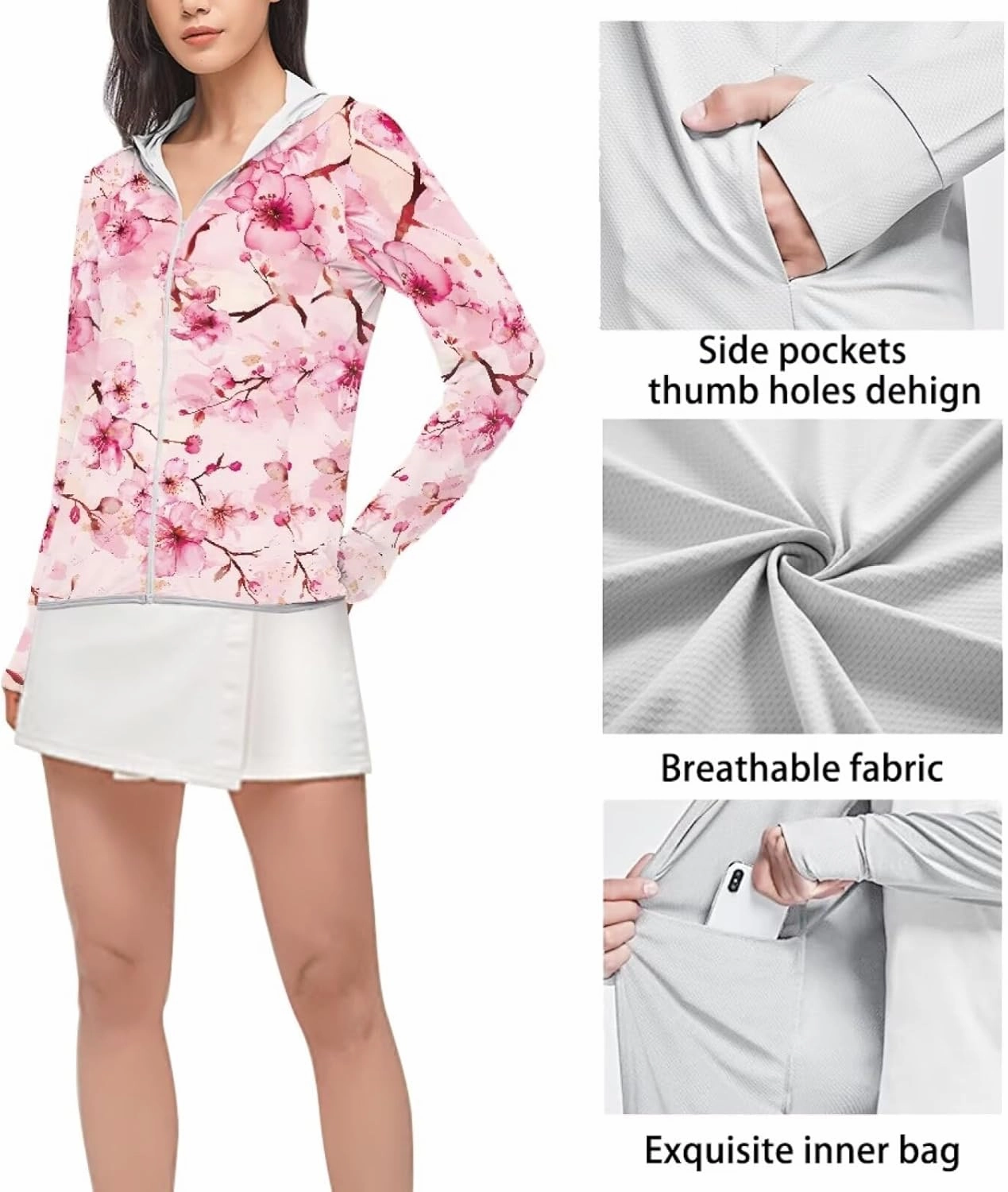 Belidome Zip Up Sun Shirt Women Long Sleeve UV Protection Cooling Jacket with Hood Pockets Lightweight Size S-2XL