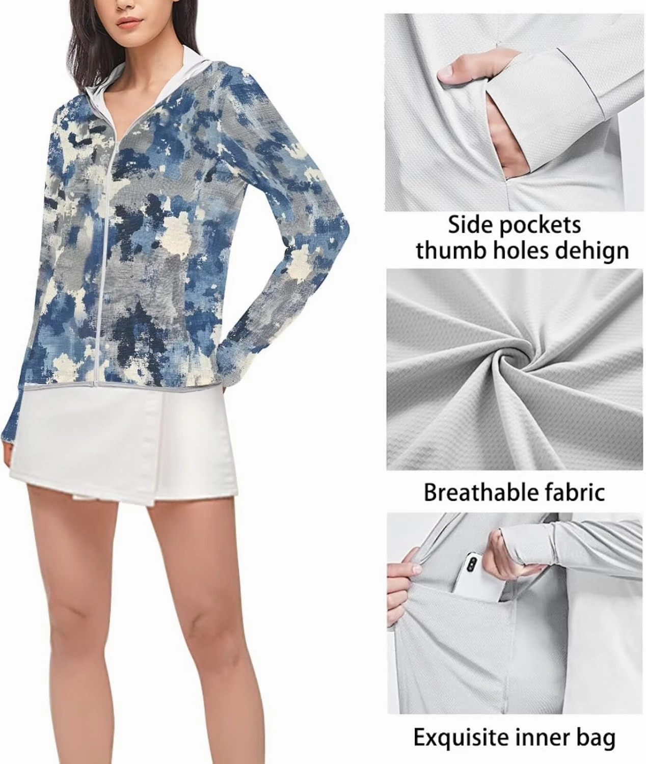 Belidome Zip Up Sun Shirt Women Long Sleeve UV Protection Cooling Jacket with Hood Pockets Lightweight Size S-2XL