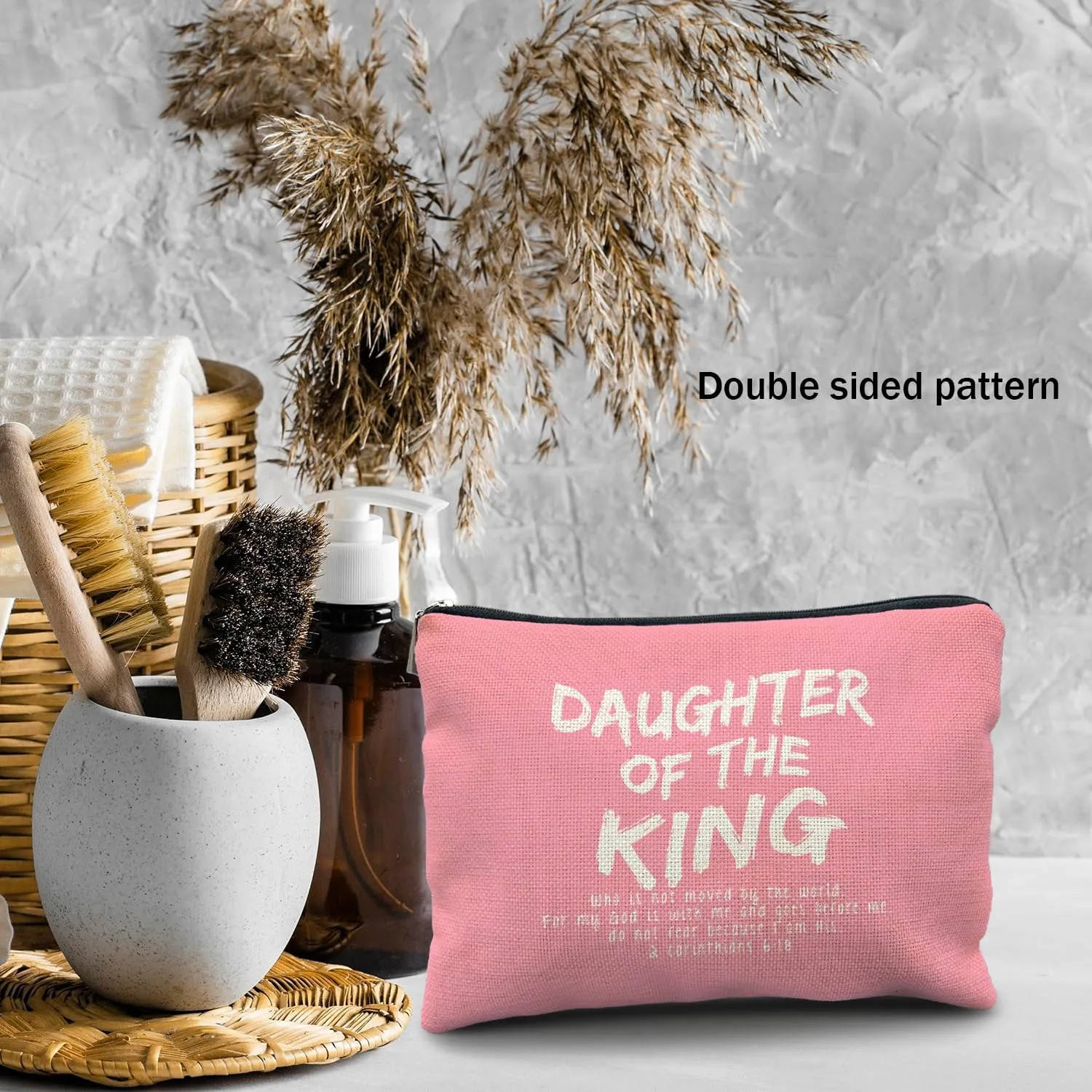 bible verse makeup bag，Daughter of the king makeup bag，christian makeup bag Cosmetic Bag，inspirational gifts for women，christian gifts for women faith，christian gifts for girls(pink)