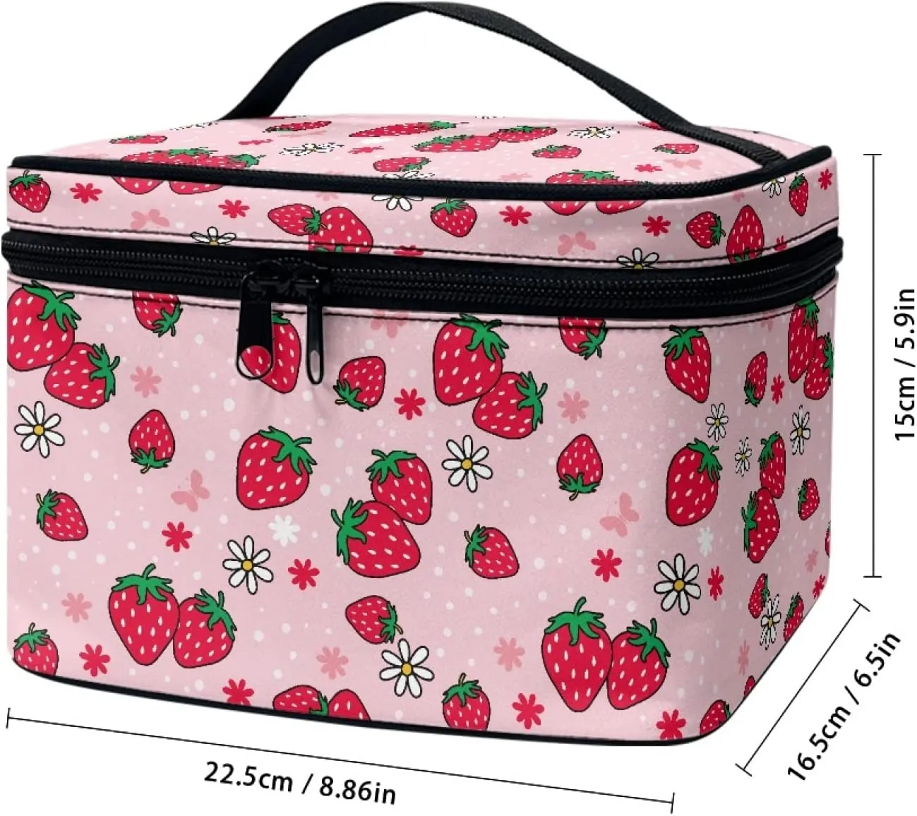 Boatee Strawberry Makeup Bag Pink Cosmetic Bag Portable Handbag Makeup Case Toiletry Case Floral Brush Bag Travel Organizer Zipper Closure Brushes Holder