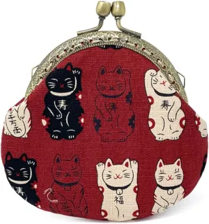 Bowbear Women's Compact and Cute Coin Purse, Red Lucky Cat