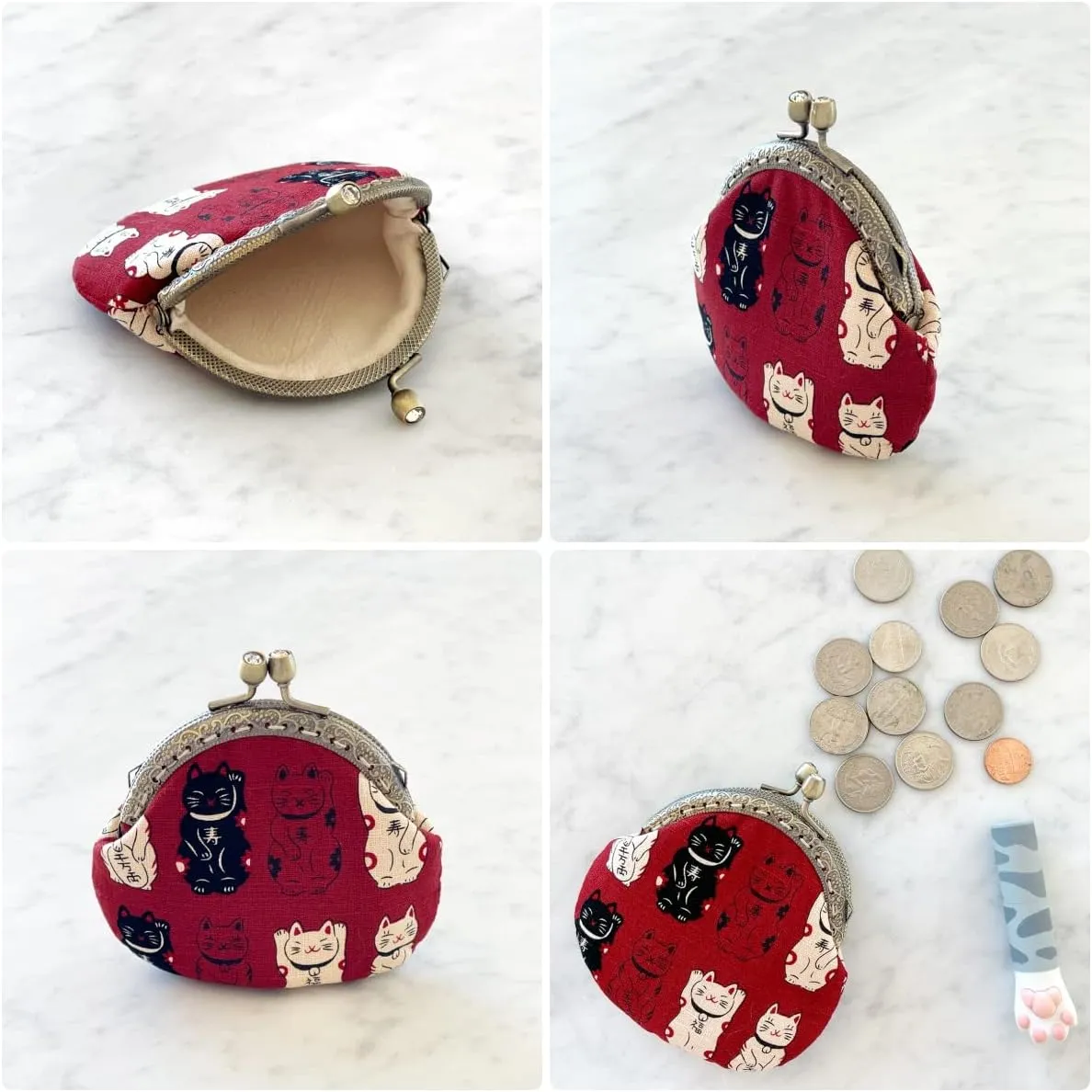 Bowbear Women's Compact and Cute Coin Purse, Red Lucky Cat