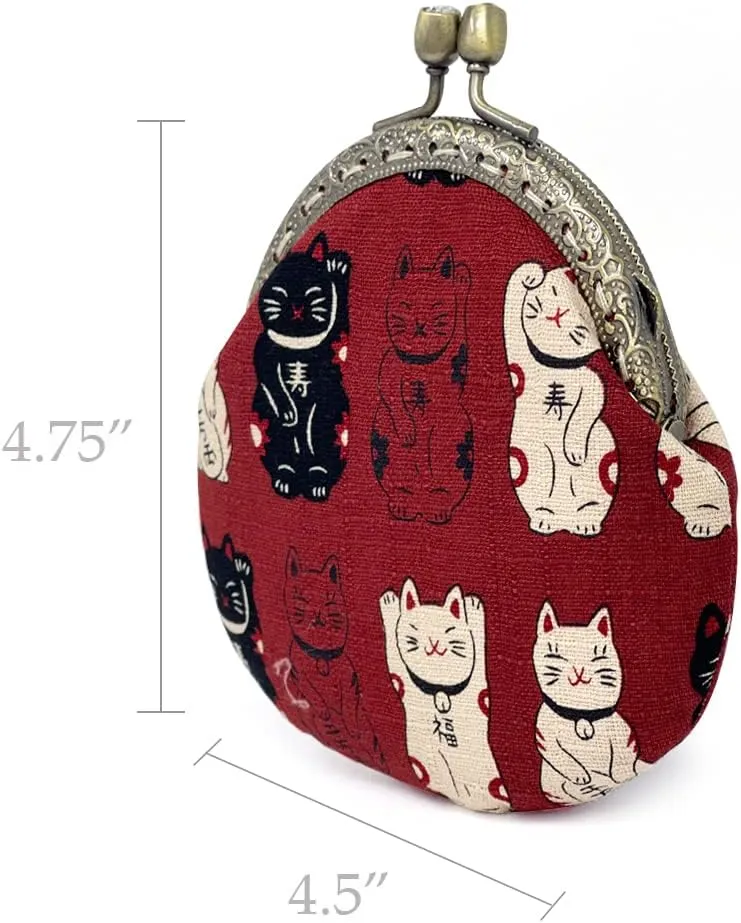 Bowbear Women's Compact and Cute Coin Purse, Red Lucky Cat