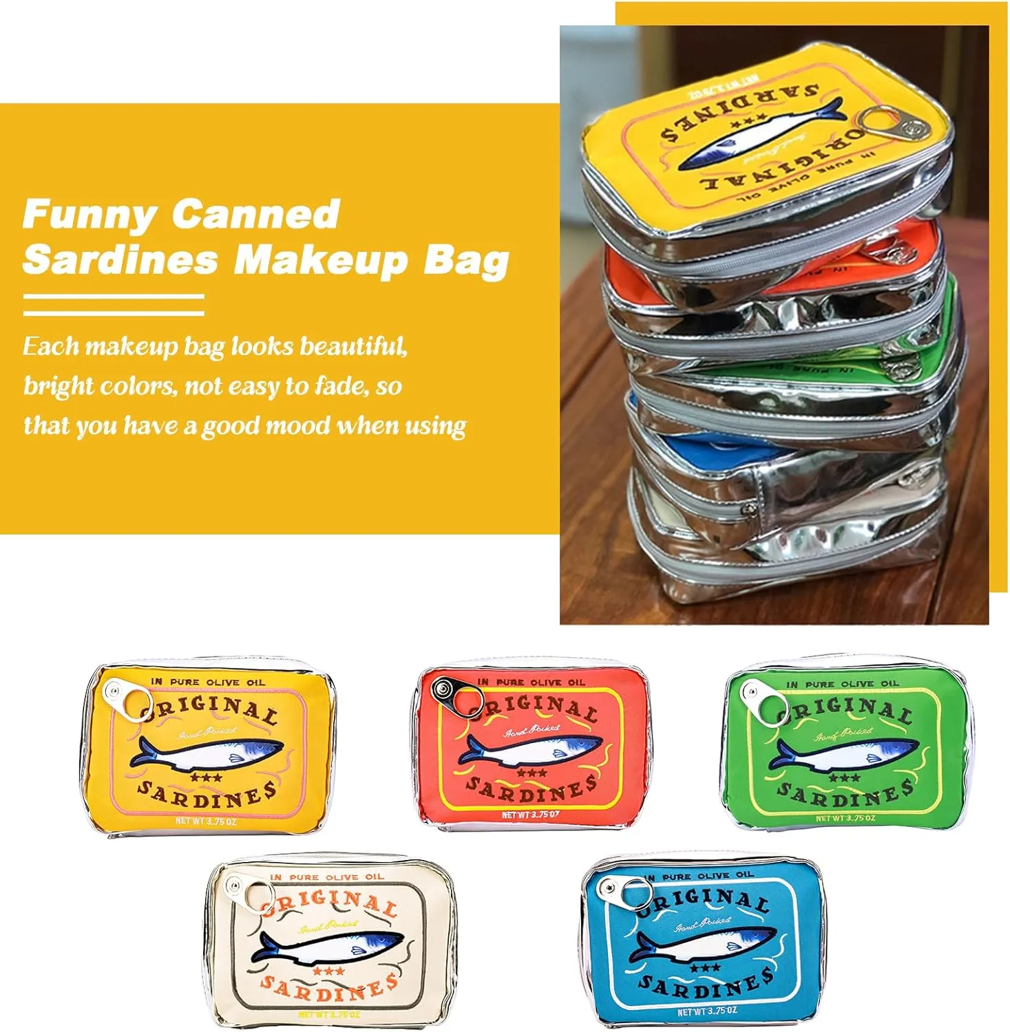Canned Sardines Makeup Bag, Canned Sardines Style Toiletry Bag Cute Travel Bag Creative Cute Makeup Bag Aesthetic Toiletry Bag for Women