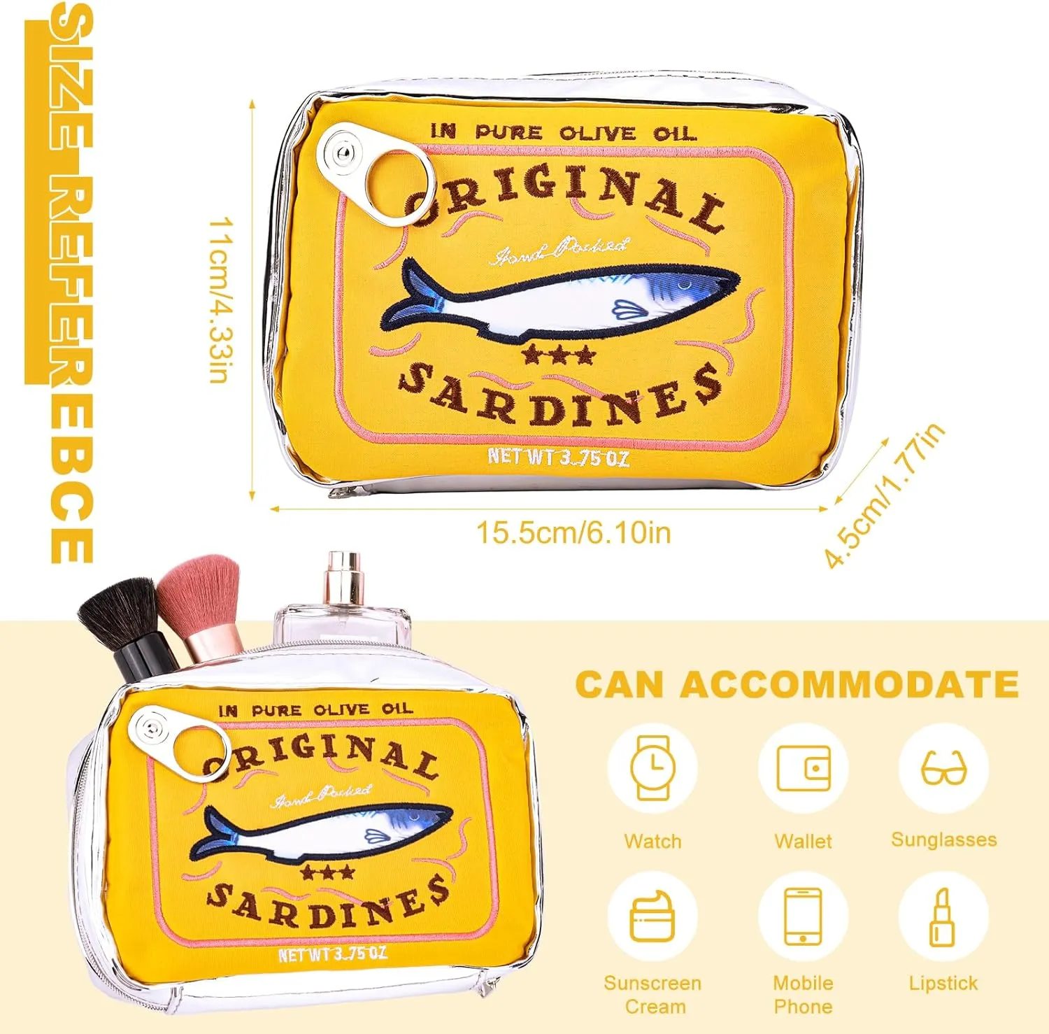 Canned Sardines Makeup Bag, Canned Sardines Style Toiletry Bag Cute Travel Bag Creative Cute Makeup Bag Aesthetic Toiletry Bag for Women