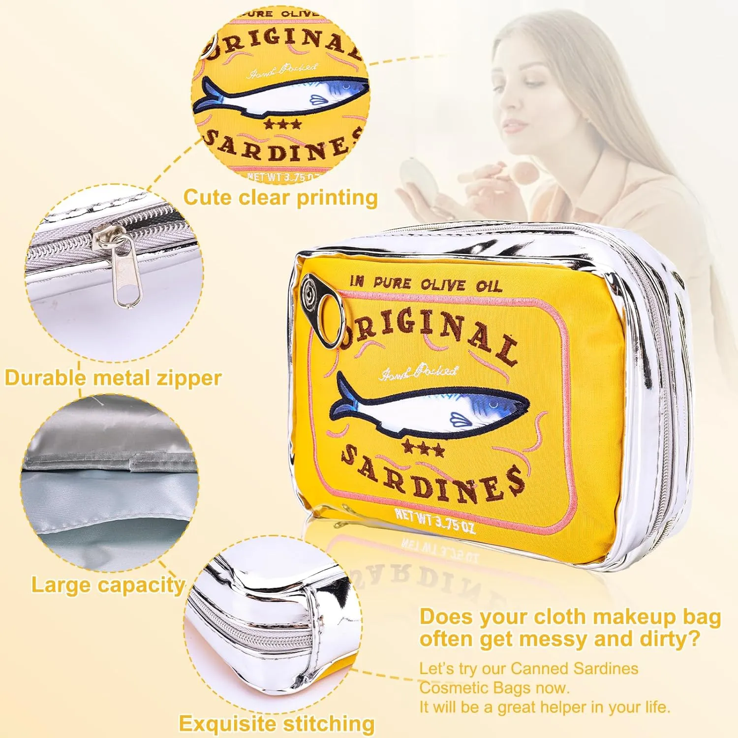Canned Sardines Makeup Bag, Canned Sardines Style Toiletry Bag Cute Travel Bag Creative Cute Makeup Bag Aesthetic Toiletry Bag for Women