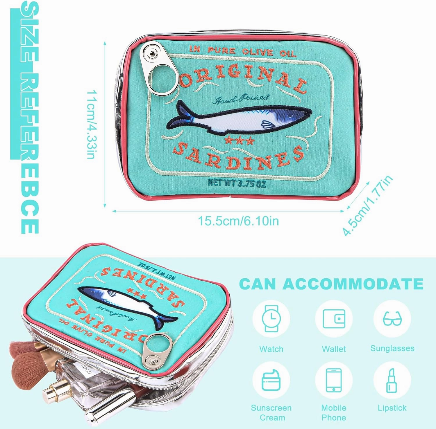 Canned Sardines Makeup Bag, Canned Sardines Style Toiletry Bag Cute Travel Bag Creative Cute Makeup Bag Aesthetic Toiletry Bag for Women