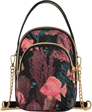 Chain Crossbody Bags for Women Tropical Ocean Pattern Fish Coral Quilted Shoulder Handbags Travel Cross Body Cell Phone Purses Bags