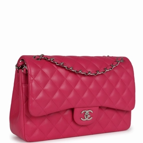 Chanel Jumbo Classic Double Flap Pink Lambskin Silver Hardware
