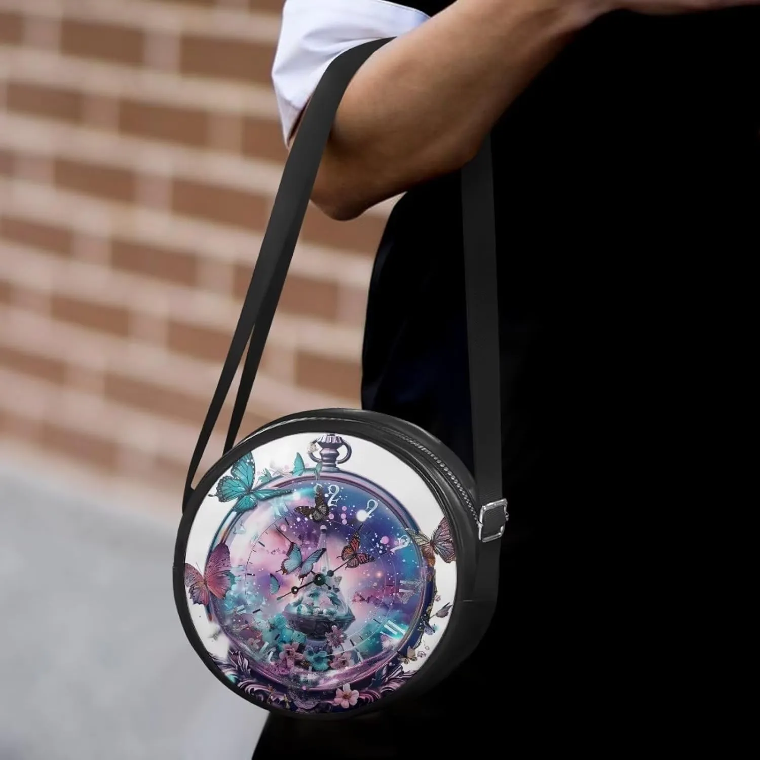 Circle Purse for Women Leather Crossbody Round Bag Zipper Round Wallet Clutch Purse Lightweight Shoulder Tote Bag
