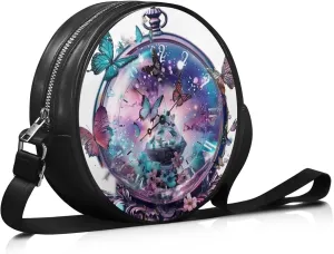 Circle Purse for Women Leather Crossbody Round Bag Zipper Round Wallet Clutch Purse Lightweight Shoulder Tote Bag