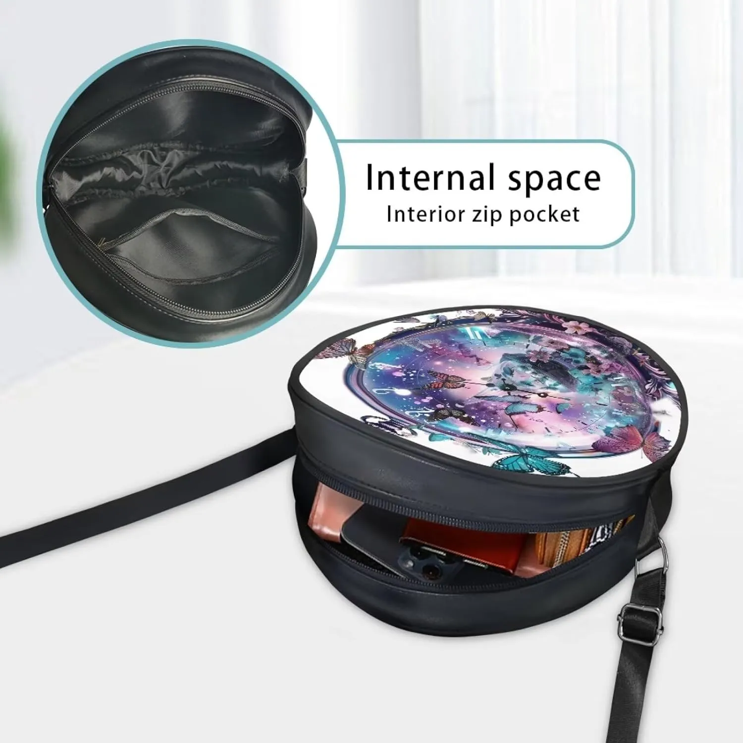 Circle Purse for Women Leather Crossbody Round Bag Zipper Round Wallet Clutch Purse Lightweight Shoulder Tote Bag