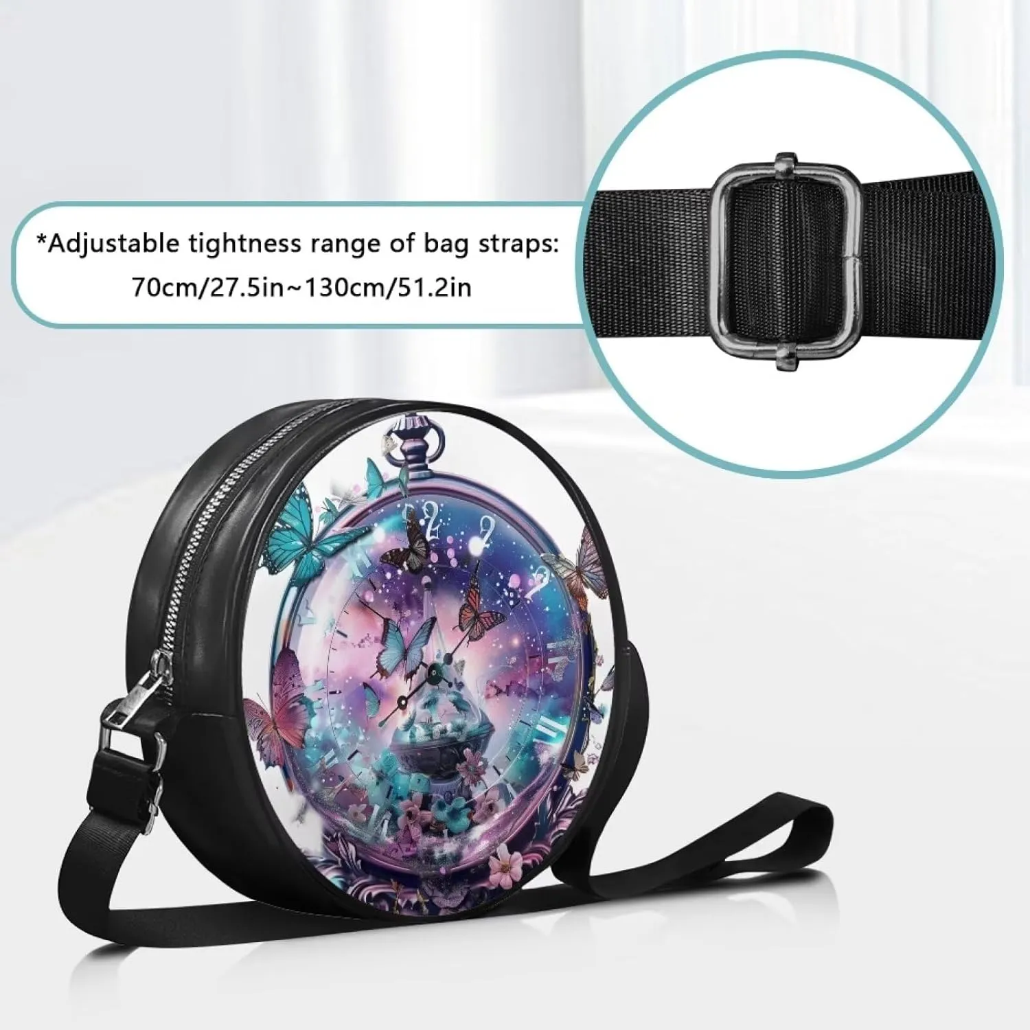 Circle Purse for Women Leather Crossbody Round Bag Zipper Round Wallet Clutch Purse Lightweight Shoulder Tote Bag