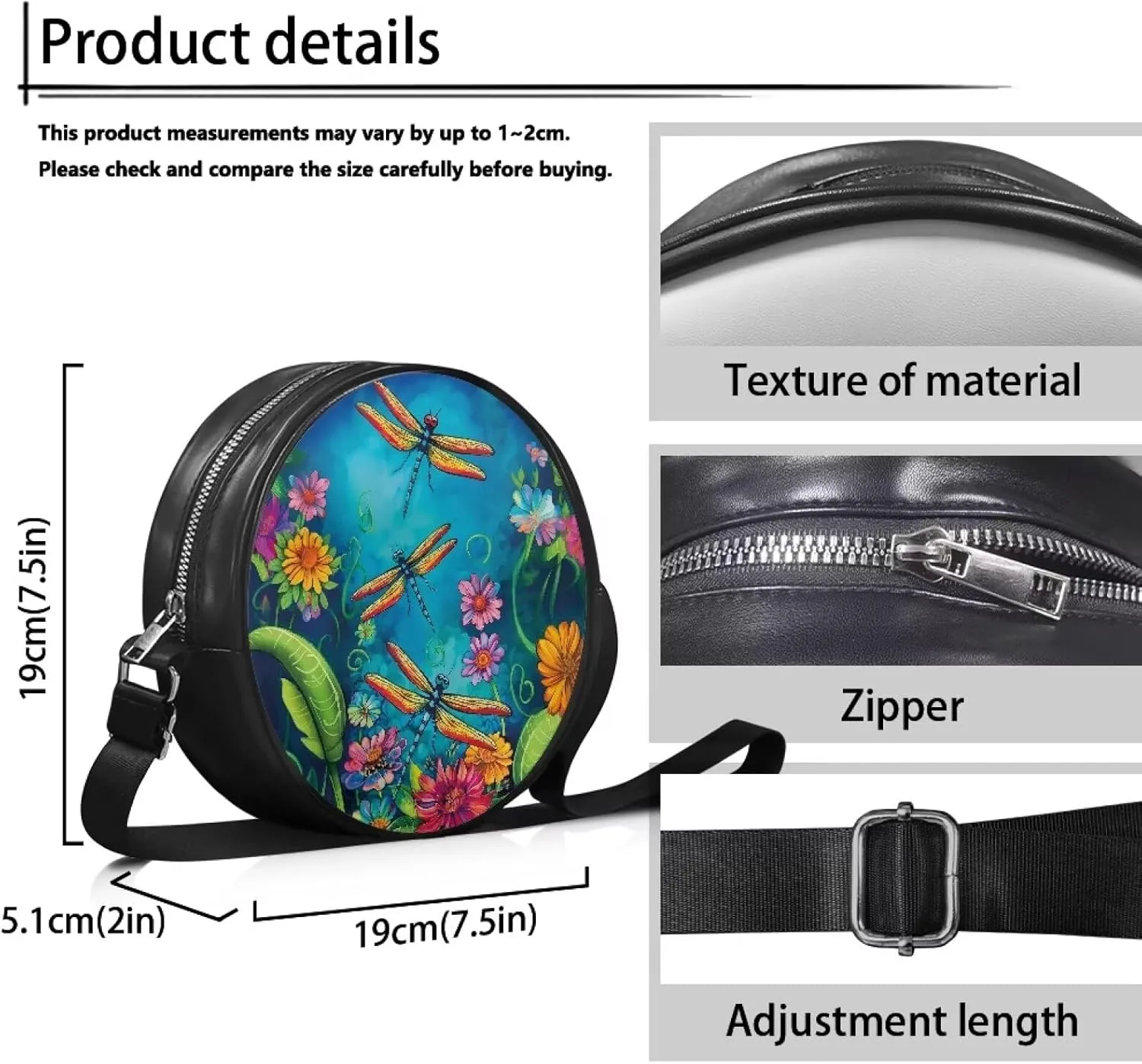 Circle Purse for Women Leather Crossbody Round Bag Zipper Round Wallet Clutch Purse Lightweight Shoulder Tote Bag