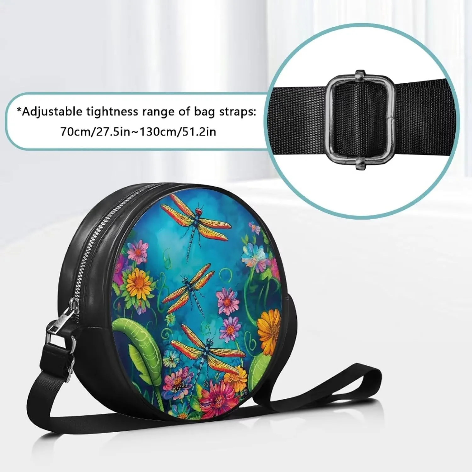 Circle Purse for Women Leather Crossbody Round Bag Zipper Round Wallet Clutch Purse Lightweight Shoulder Tote Bag
