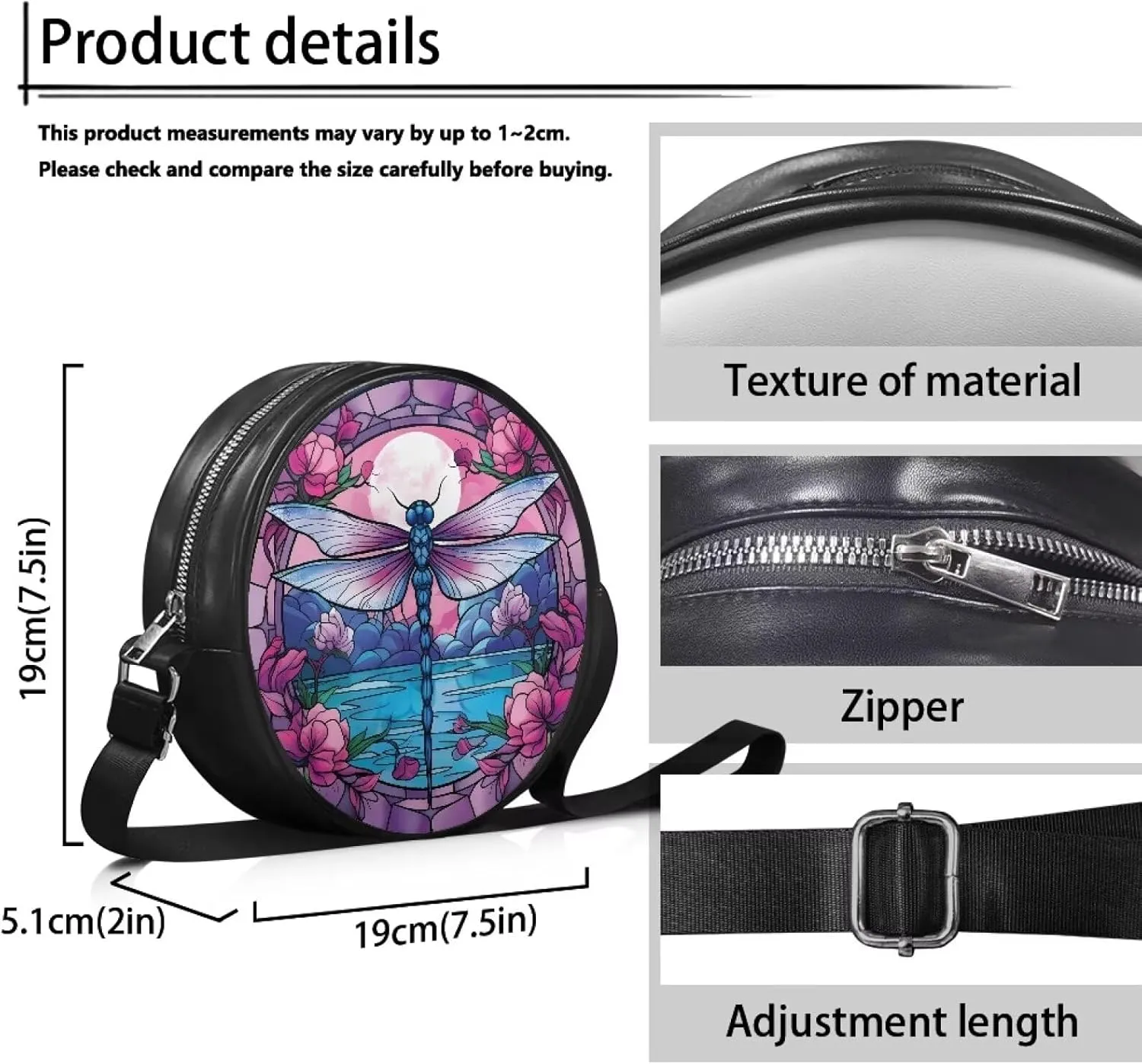 Circle Purse for Women Leather Crossbody Round Bag Zipper Round Wallet Clutch Purse Lightweight Shoulder Tote Bag