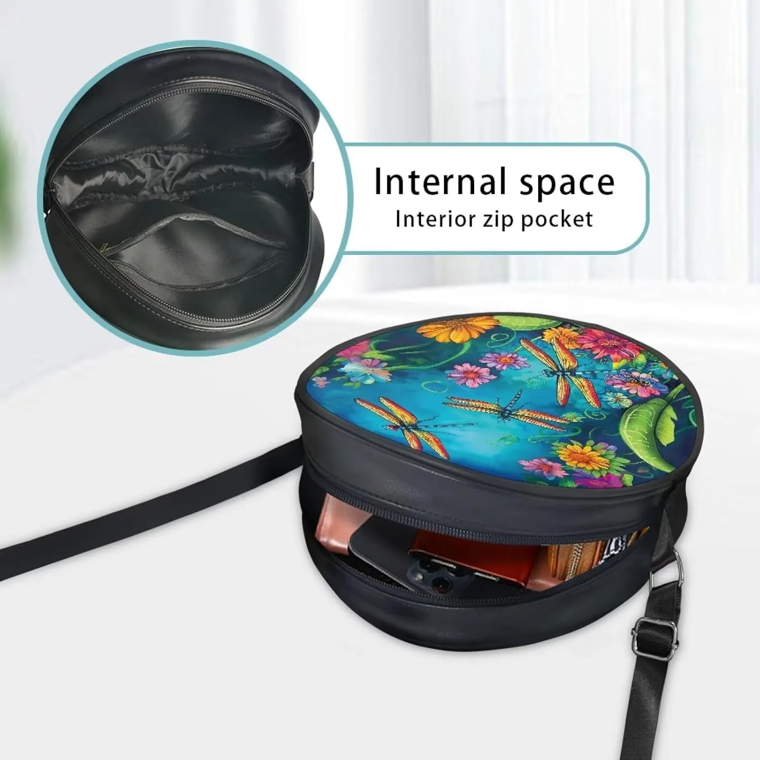 Circle Purse for Women Leather Crossbody Round Bag Zipper Round Wallet Clutch Purse Lightweight Shoulder Tote Bag