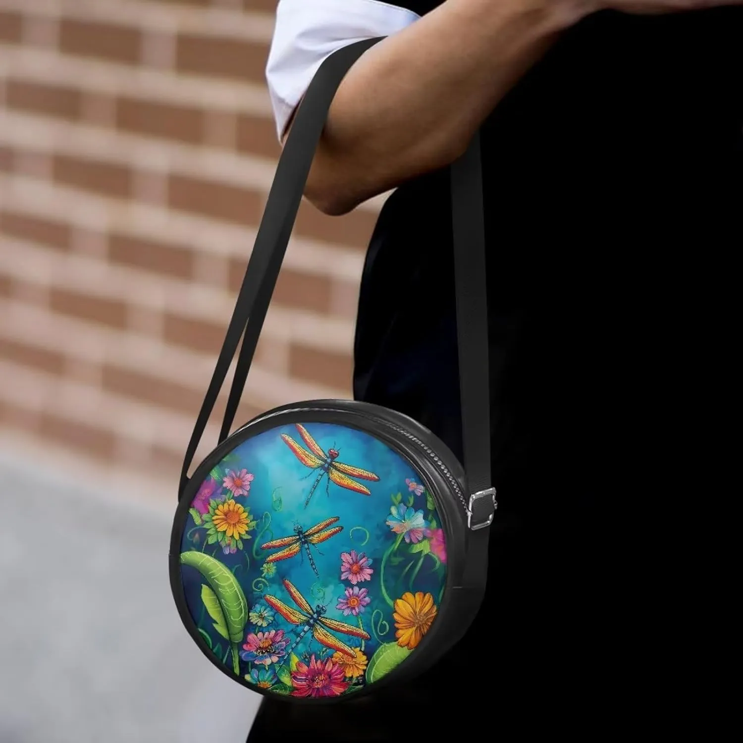 Circle Purse for Women Leather Crossbody Round Bag Zipper Round Wallet Clutch Purse Lightweight Shoulder Tote Bag