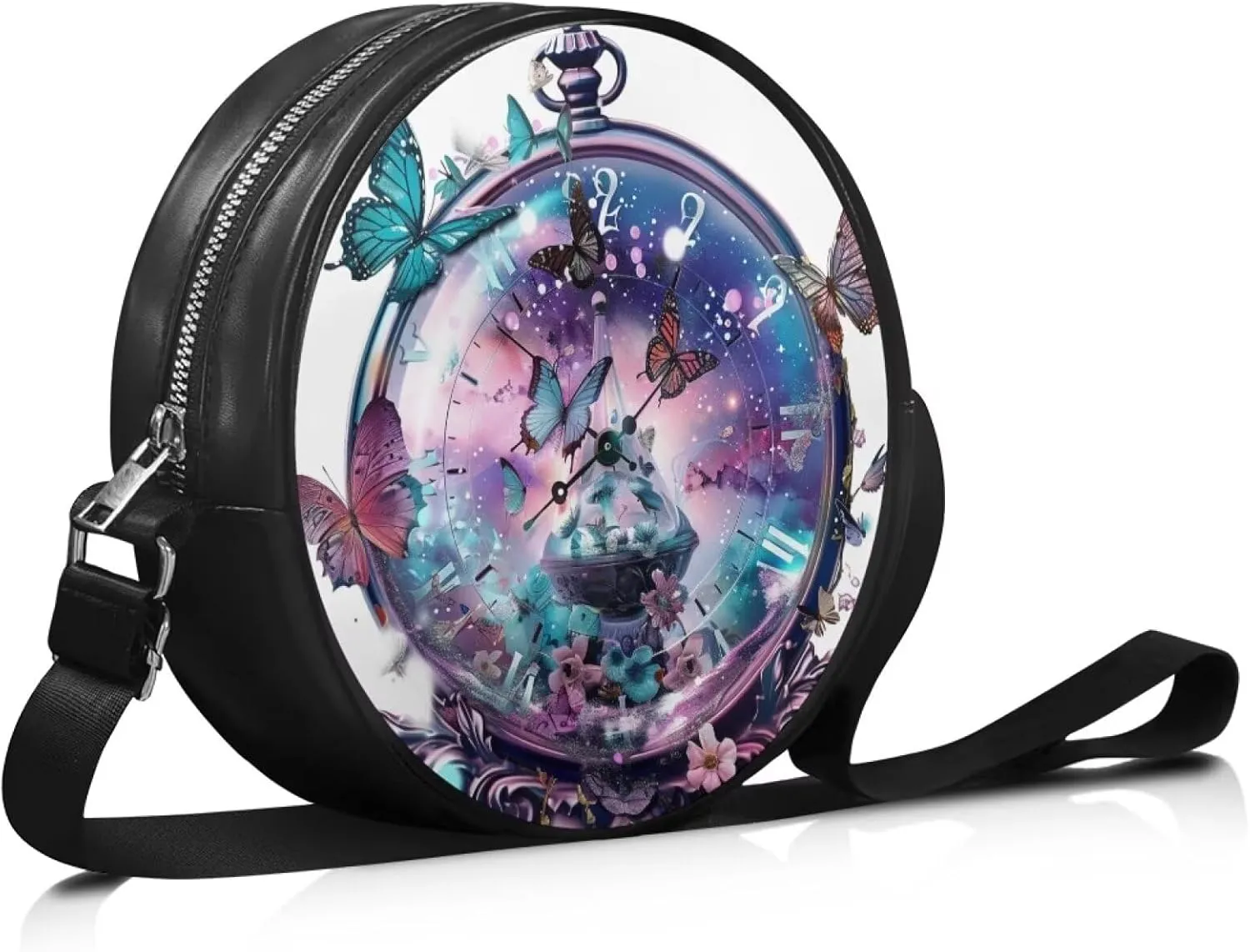 Circle Purse for Women Leather Crossbody Round Bag Zipper Round Wallet Clutch Purse Lightweight Shoulder Tote Bag