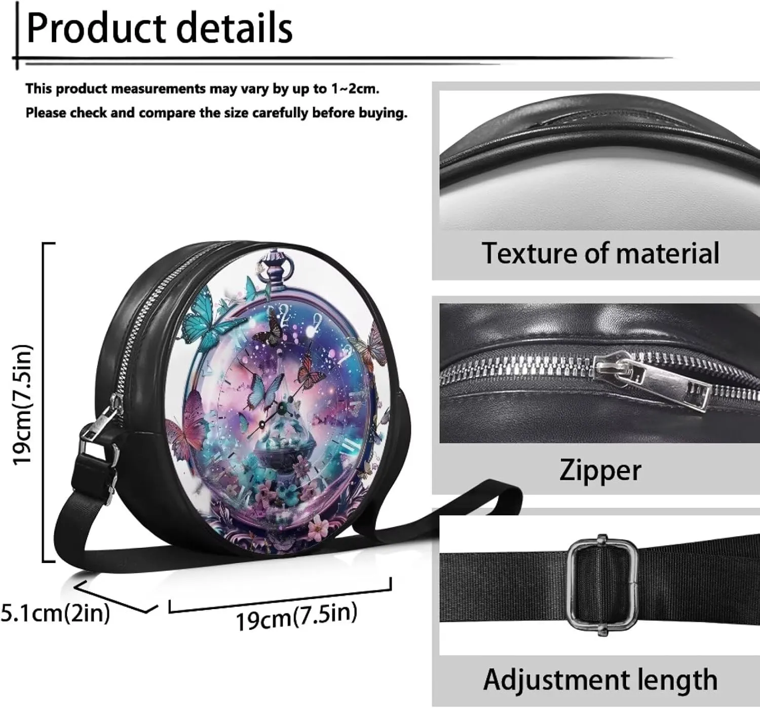 Circle Purse for Women Leather Crossbody Round Bag Zipper Round Wallet Clutch Purse Lightweight Shoulder Tote Bag