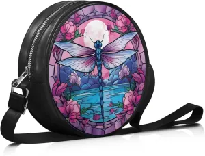 Circle Purse for Women Leather Crossbody Round Bag Zipper Round Wallet Clutch Purse Lightweight Shoulder Tote Bag