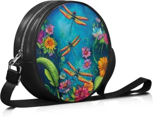Circle Purse for Women Leather Crossbody Round Bag Zipper Round Wallet Clutch Purse Lightweight Shoulder Tote Bag