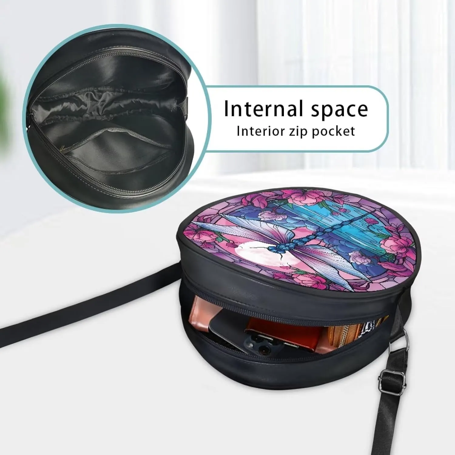 Circle Purse for Women Leather Crossbody Round Bag Zipper Round Wallet Clutch Purse Lightweight Shoulder Tote Bag