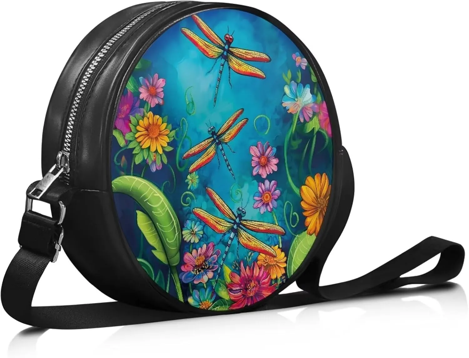 Circle Purse for Women Leather Crossbody Round Bag Zipper Round Wallet Clutch Purse Lightweight Shoulder Tote Bag