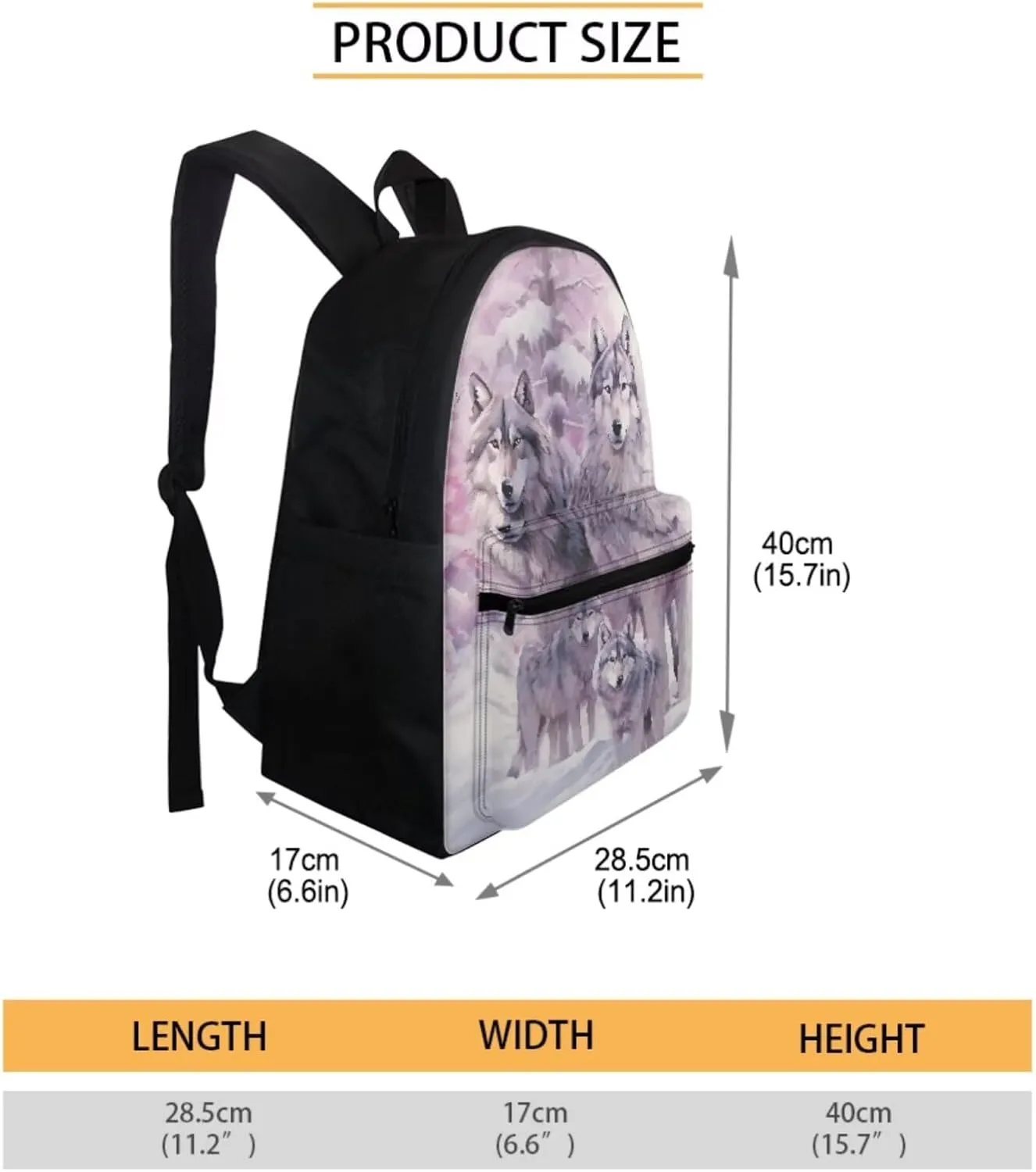 Cool Wolf Backpack Lunch Bag for Boys Kids School Bags Set,Kindergarten/Primary/Elementary Book Bag 16 Inch Pack Pack Lunch Box Pencil Case Bookbag for Teens 8-10/10-12/12-14