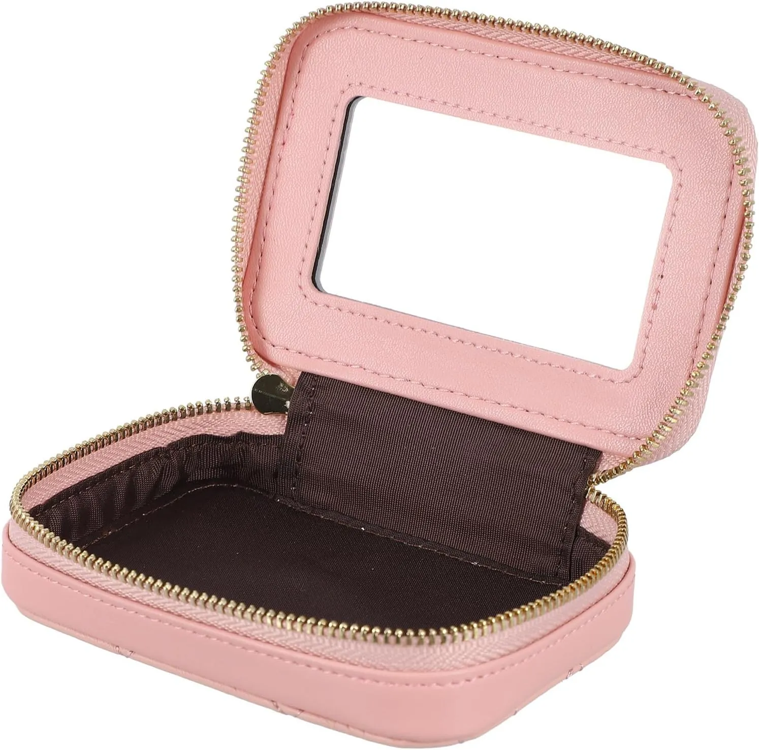 Cosmetic Organizer Case with Mirror - Makeup Travel Bag, Lipstick Storage Bag, Pink Portable Cosmetics Bag for Women, 4.52 x 3.34 x 1.37 inch
