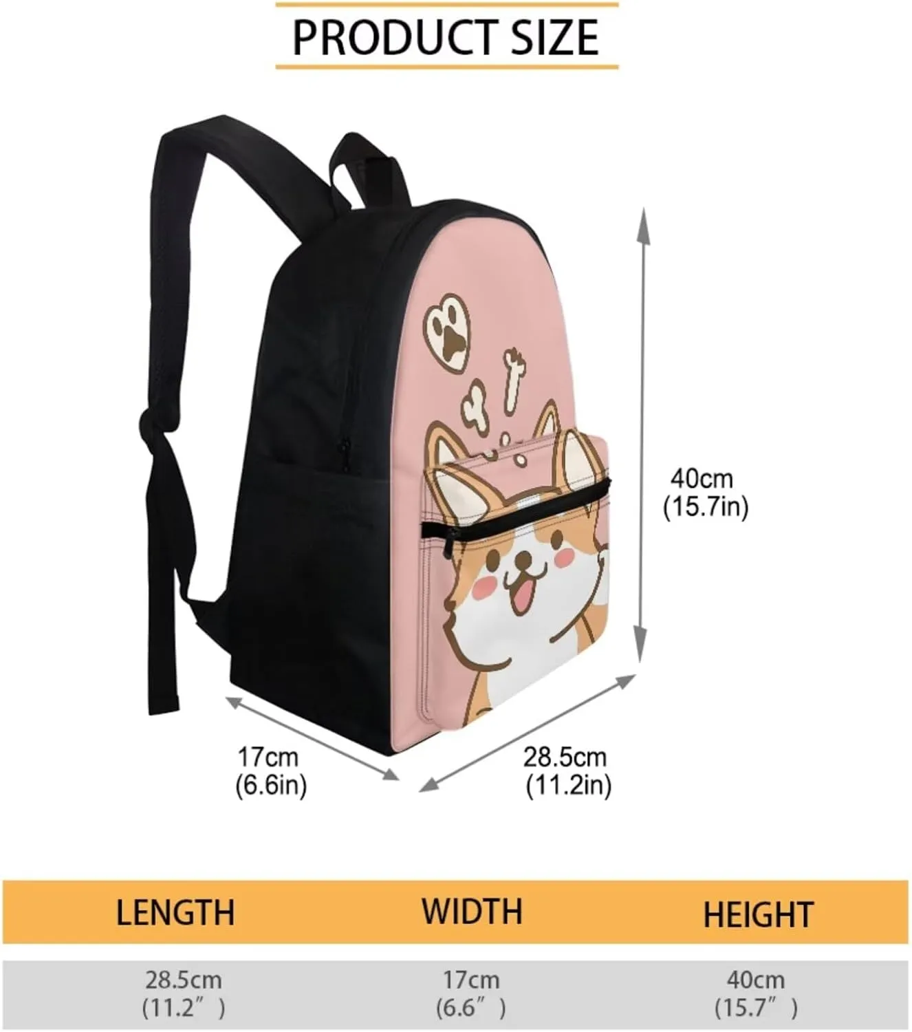 Cute Corgi School Bags for Girls 7-10 10-12 Kids Backpack With Lunch Box and Pencil Case Middle School Bookbag Boys Preschool Kindergarten Children Back Packs Travel Daypack Rucksack 3pcs
