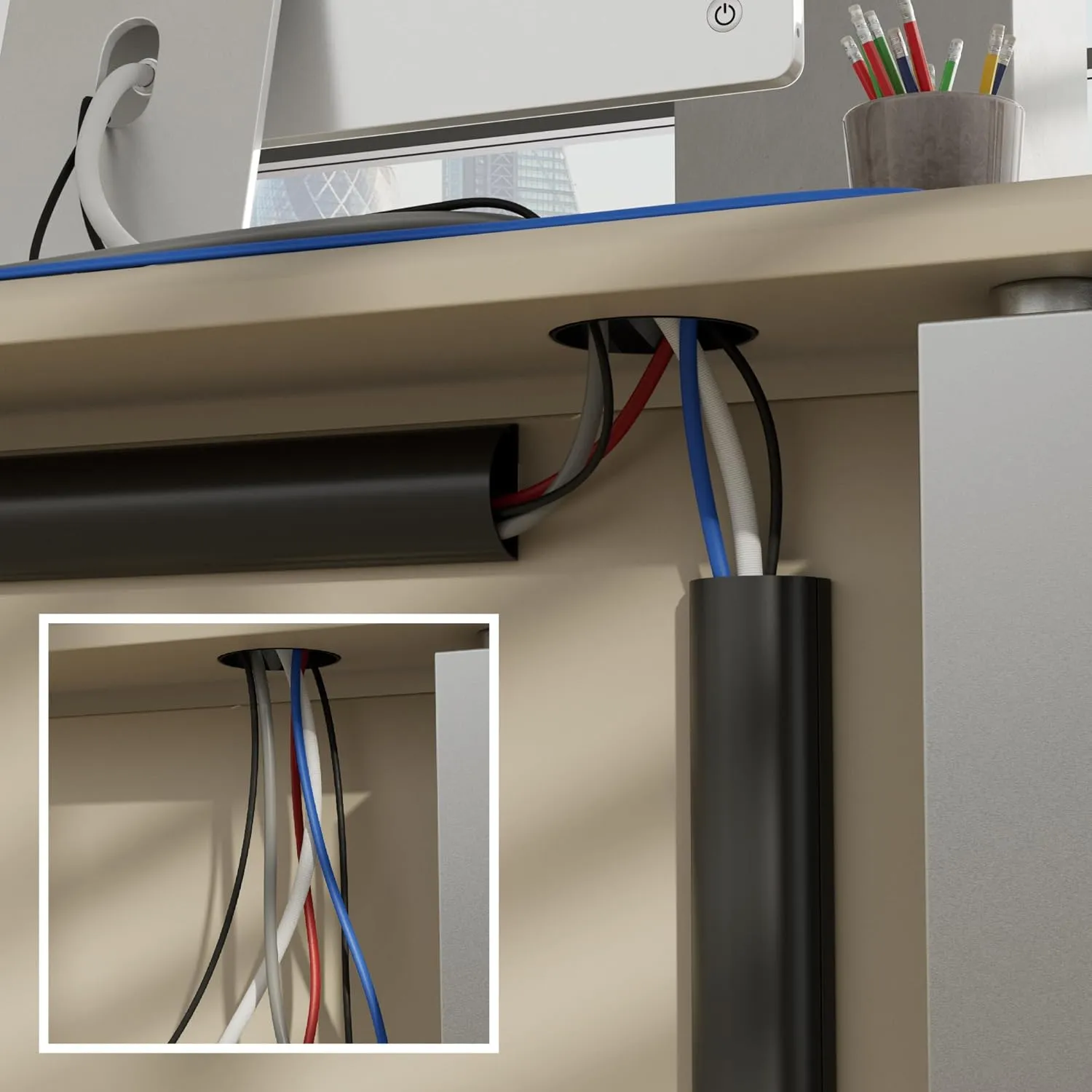 D-Line Half Round Cord Hider, Patented Cable Cover, Hide TV Wall Mount Wires, Raceway for Cords, Decorative Wire Covers, Paintable, Adhesive Cable Concealer, 2X 2in W x 1in H x 39in L, Black