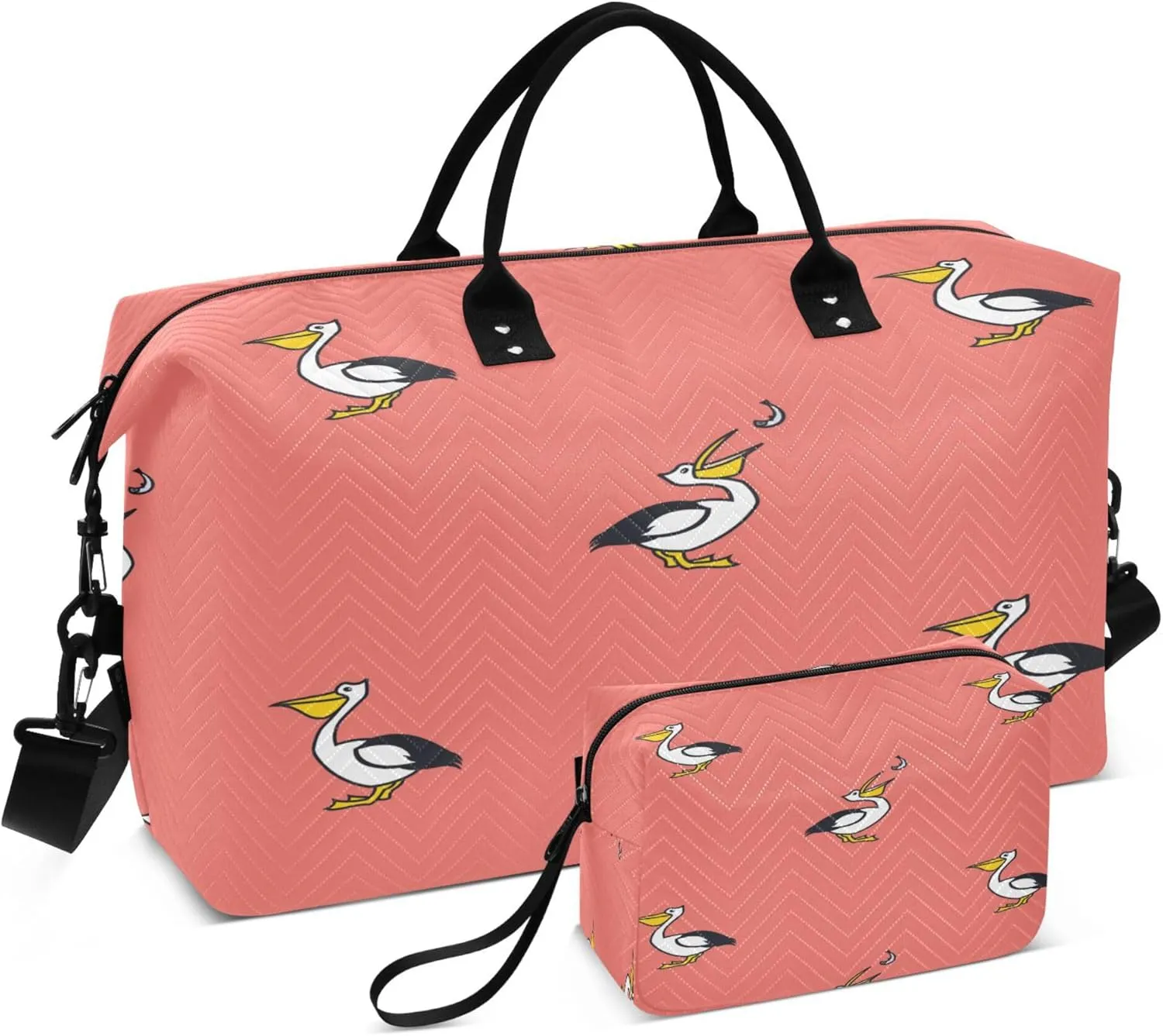 Exnundod Travel Duffel Bags Pelicans and Fish Coral Sports Gym Bag Weekender Carry On Tote Overnight Luggage Bags for Women and Men