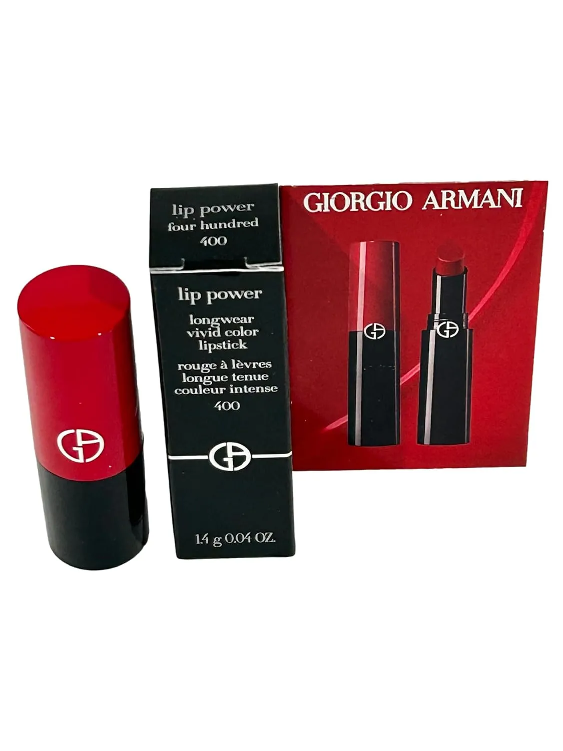 GIORGIO ARMANI Lipstick MINI (red) Lip Power Longwear Vivid Color # 400 (looks RED) - 1.4 g / 0.04 oz (MINI/SMALL/SAMPLE SIZE/TRAVEL SIZE) - 0265