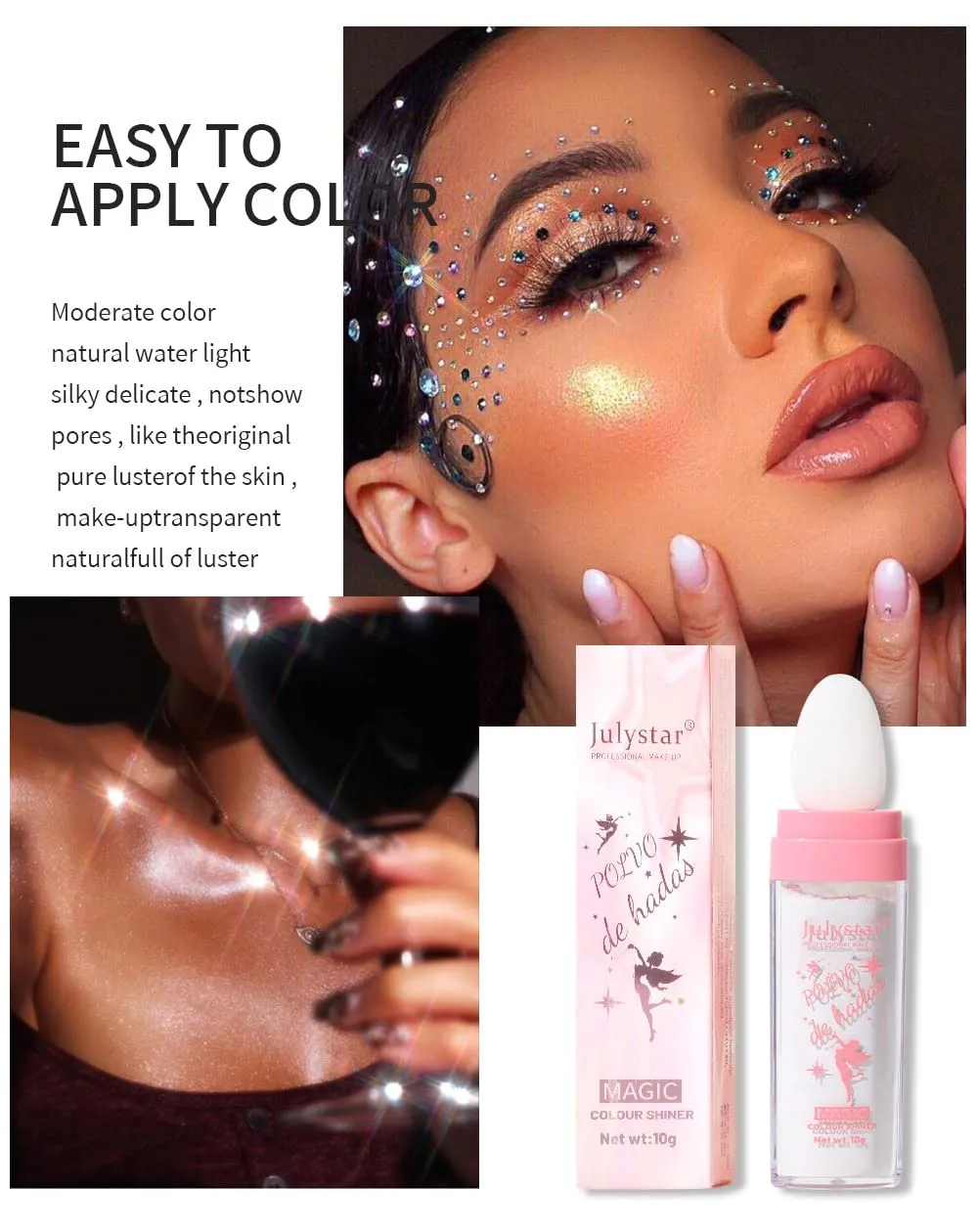 GL-Turelifes Hightlighter Stick Puff Fairy Highlight Powder Glitter Loose Brush Contouring Shimming for Eyes, Face, Body Tiktok Makeup (SetA), 0.32 Ounce (Pack of 1), 1, 0.3175