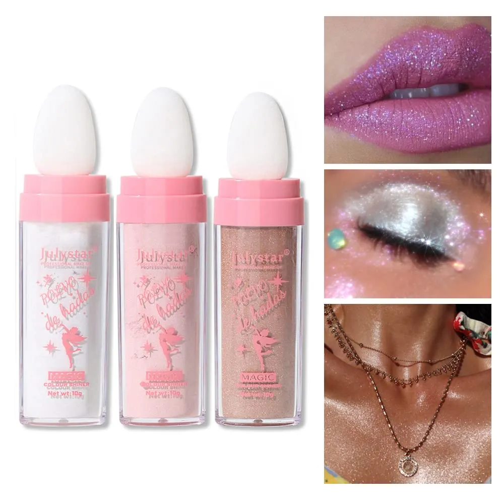 GL-Turelifes Hightlighter Stick Puff Fairy Highlight Powder Glitter Loose Brush Contouring Shimming for Eyes, Face, Body Tiktok Makeup (SetA), 0.32 Ounce (Pack of 1), 1, 0.3175
